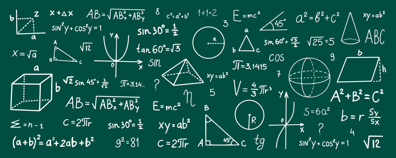 Eine grüne Tafel mit mathematischen Formeln, die in der Mathe Nachhilfe online verständlich aufbereitet werden.