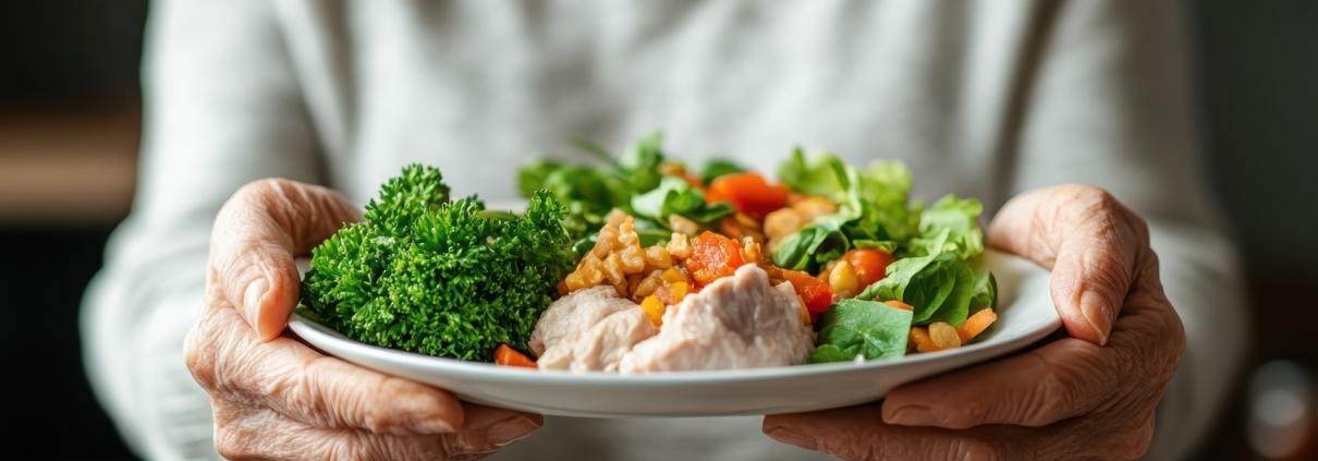 Frische Gemüsemahlzeit auf Teller | Sprossen kaufen