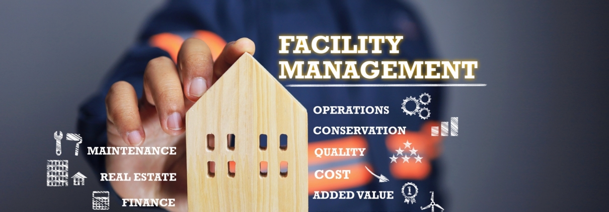 Facility-Management-Konzept mit Symbolen und Holzhaus | Treppe Lift