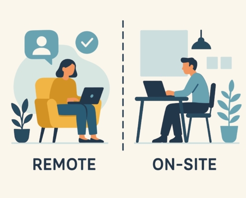 Remote und Büroarbeit in Illustration | Schreibtischgestell höhenverstellbar elektrisch